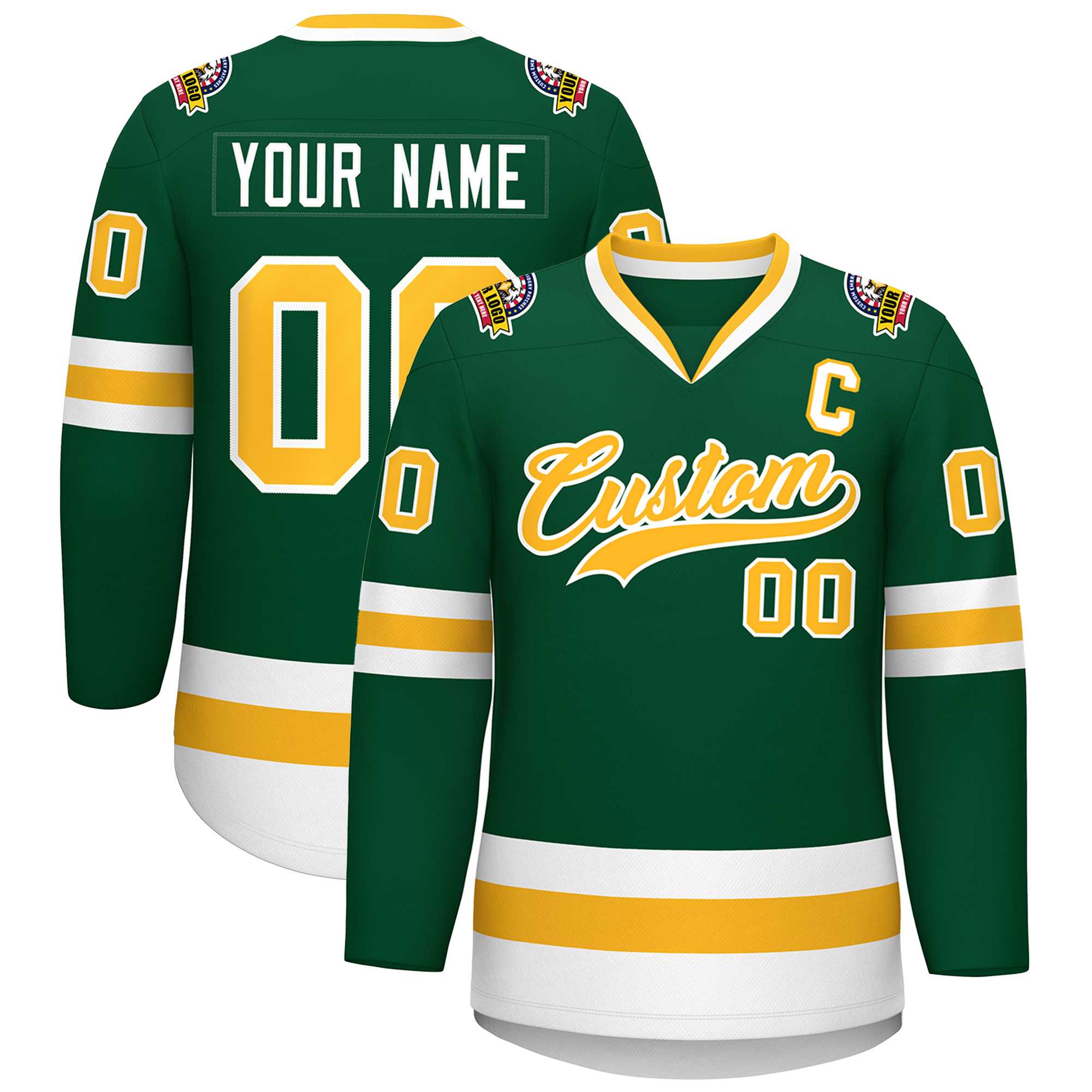 Maillot de hockey de style classique vert or-blanc personnalisé