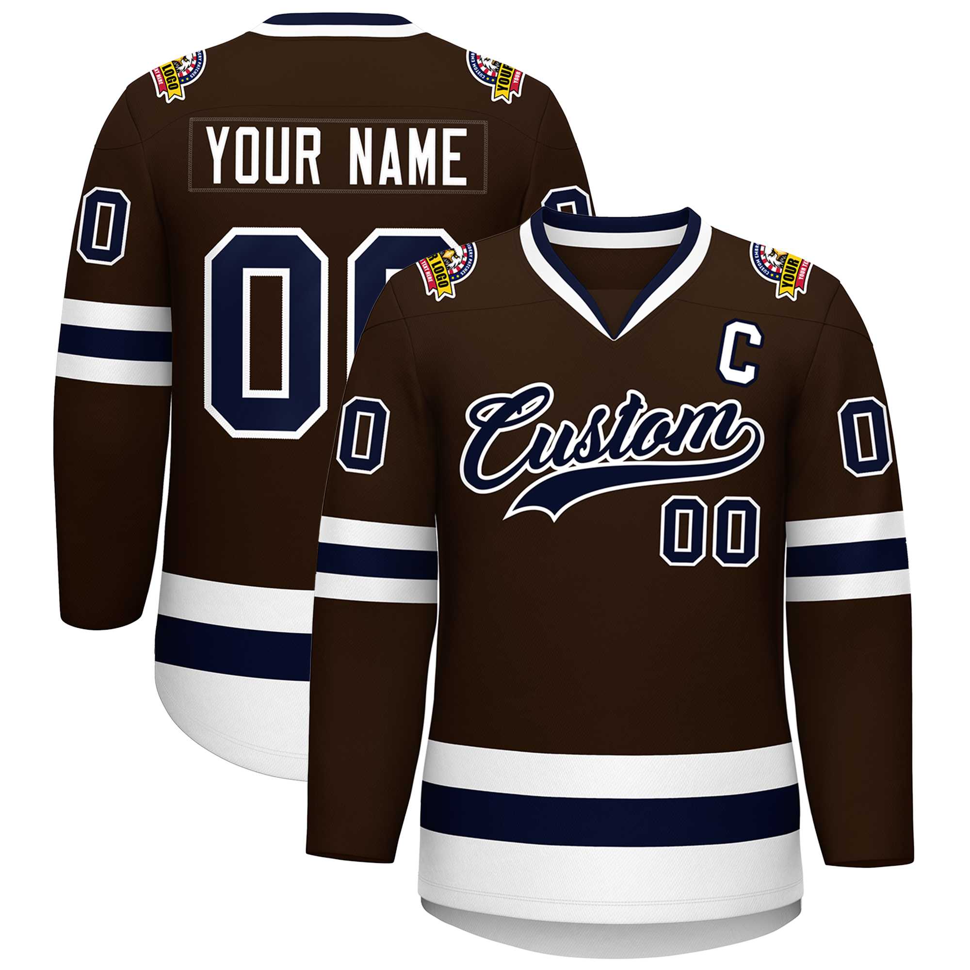 Custom Brown Navy-White Classic Style Hockey Jersey