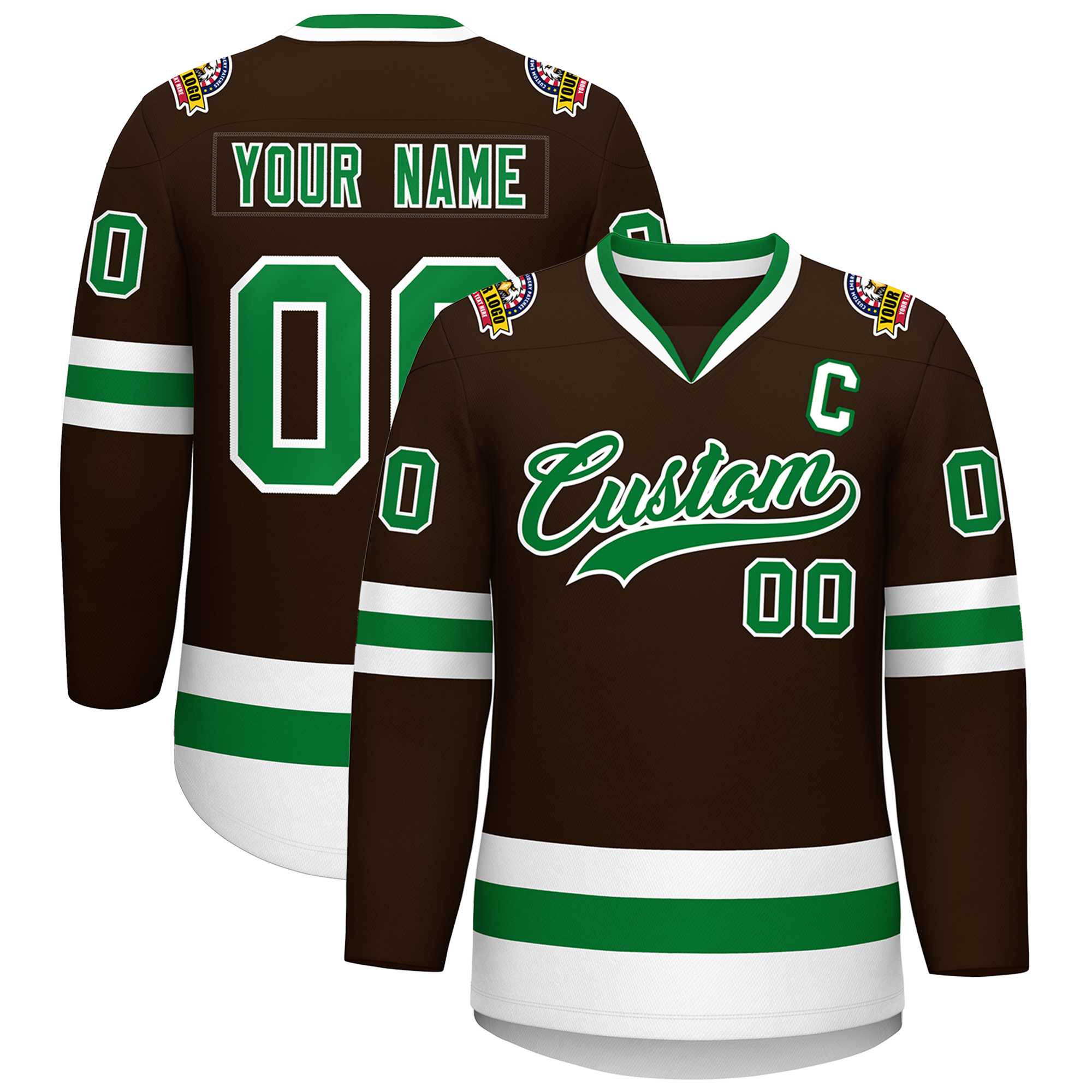 Maillot de hockey de style classique marron Kelly vert-blanc personnalisé