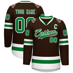 Custom Brown Kelly Green-White Classic Style Hockey Jersey