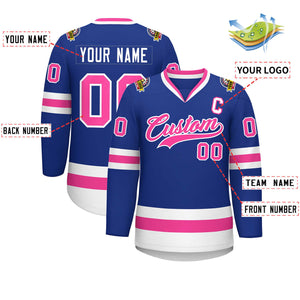 Custom Royal Pink-White Classic Style Hockey Jersey