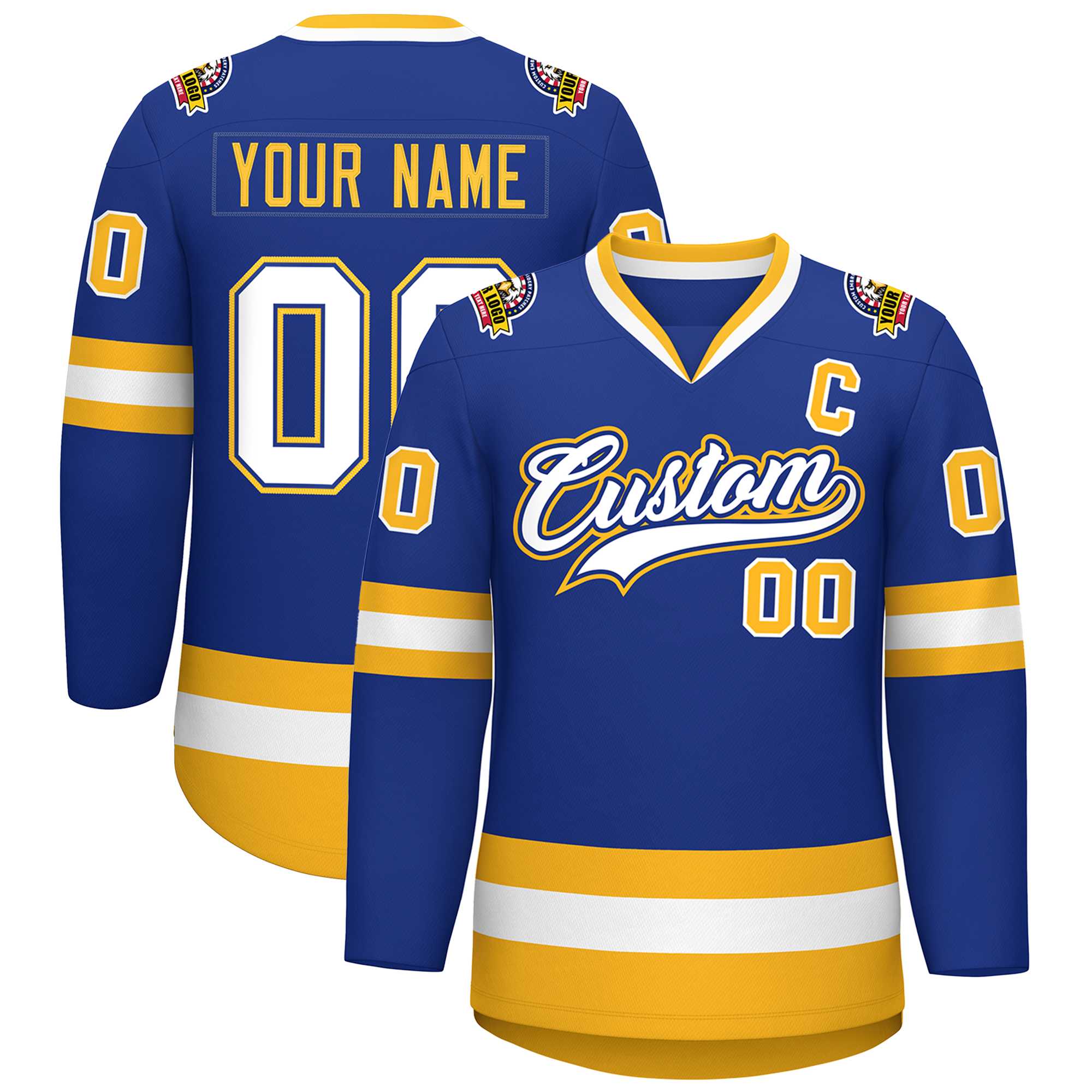 Maillot de hockey de style classique Royal White Royal-Gold personnalisé