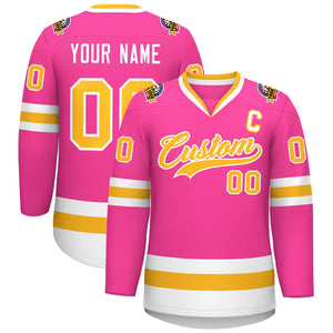 Custom Pink Gold-White Classic Style Hockey Jersey