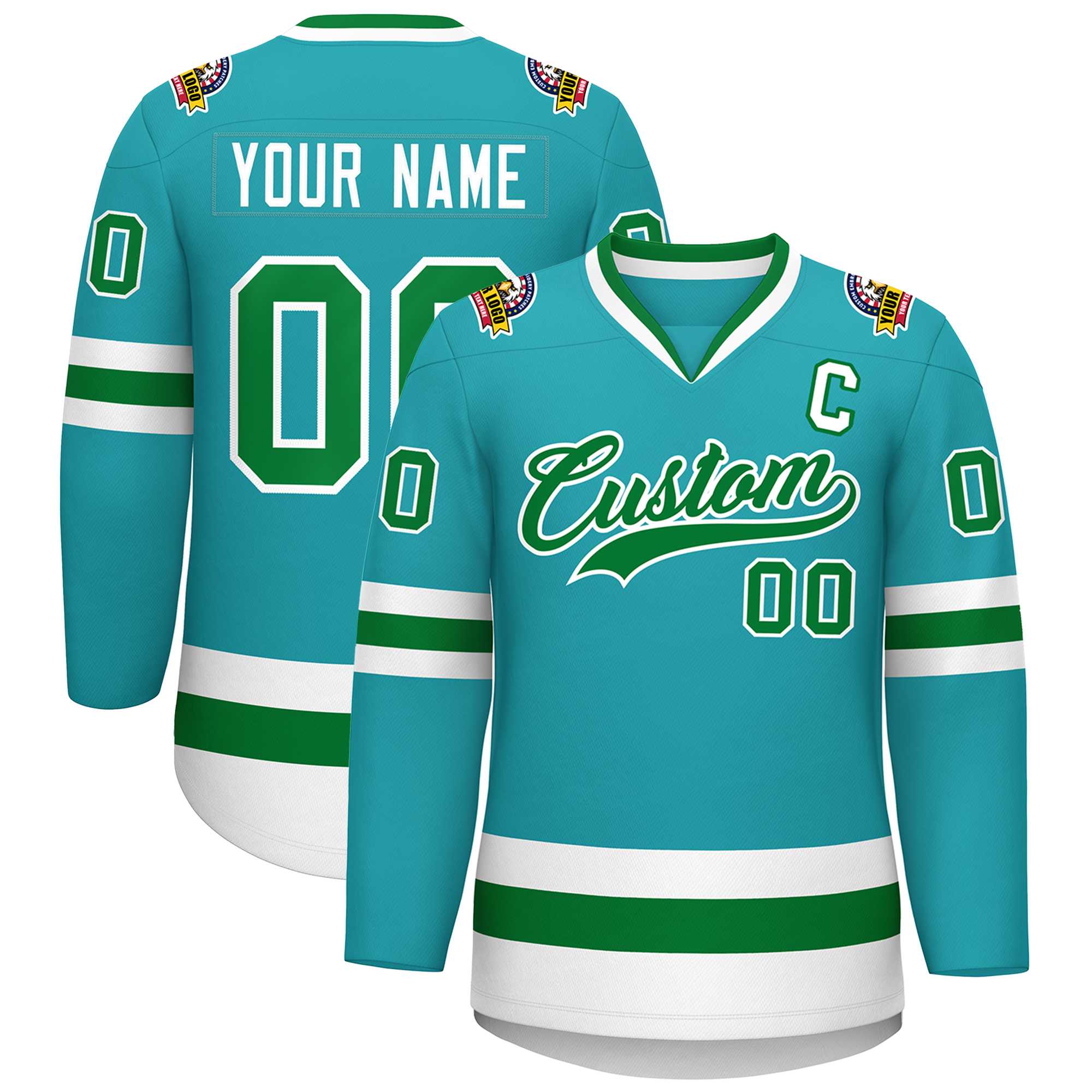 Maillot de hockey de style classique Aqua Kelly personnalisé vert-blanc