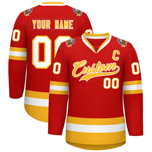 Maillot de hockey de style classique personnalisé rouge or-blanc