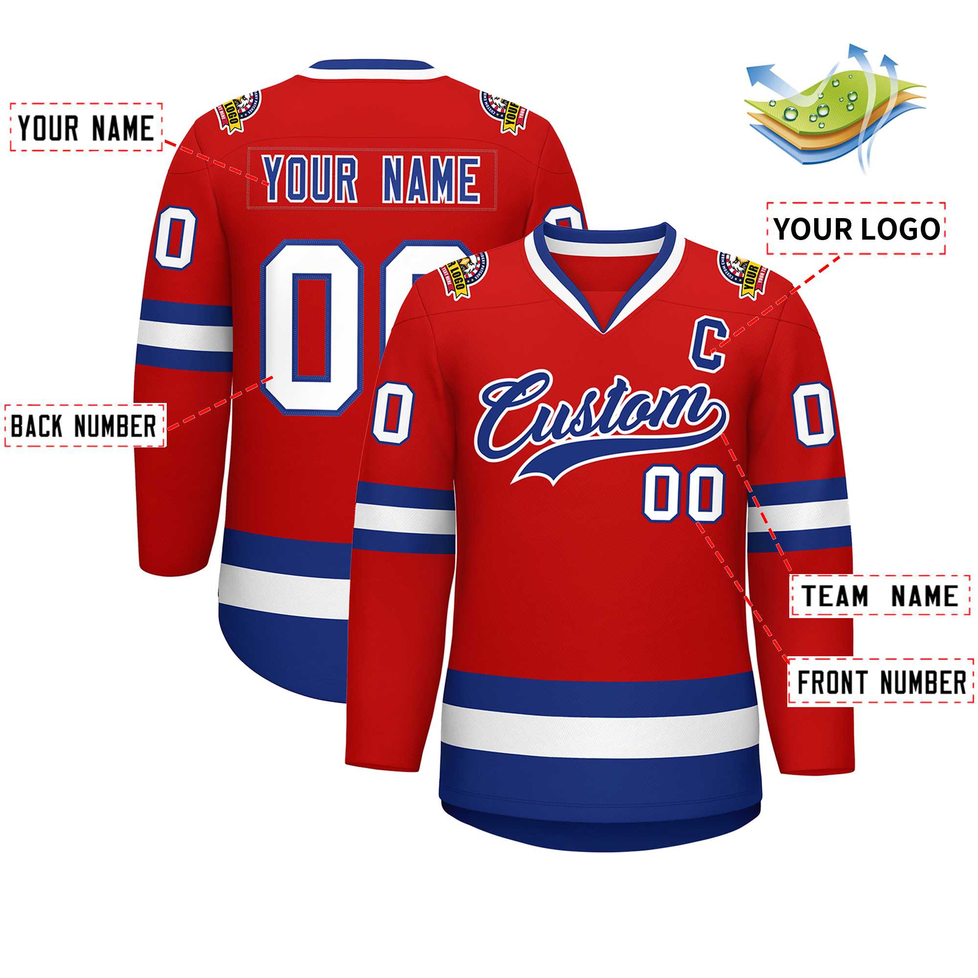 Custom Red Royal-White Classic Style Hockey Jersey