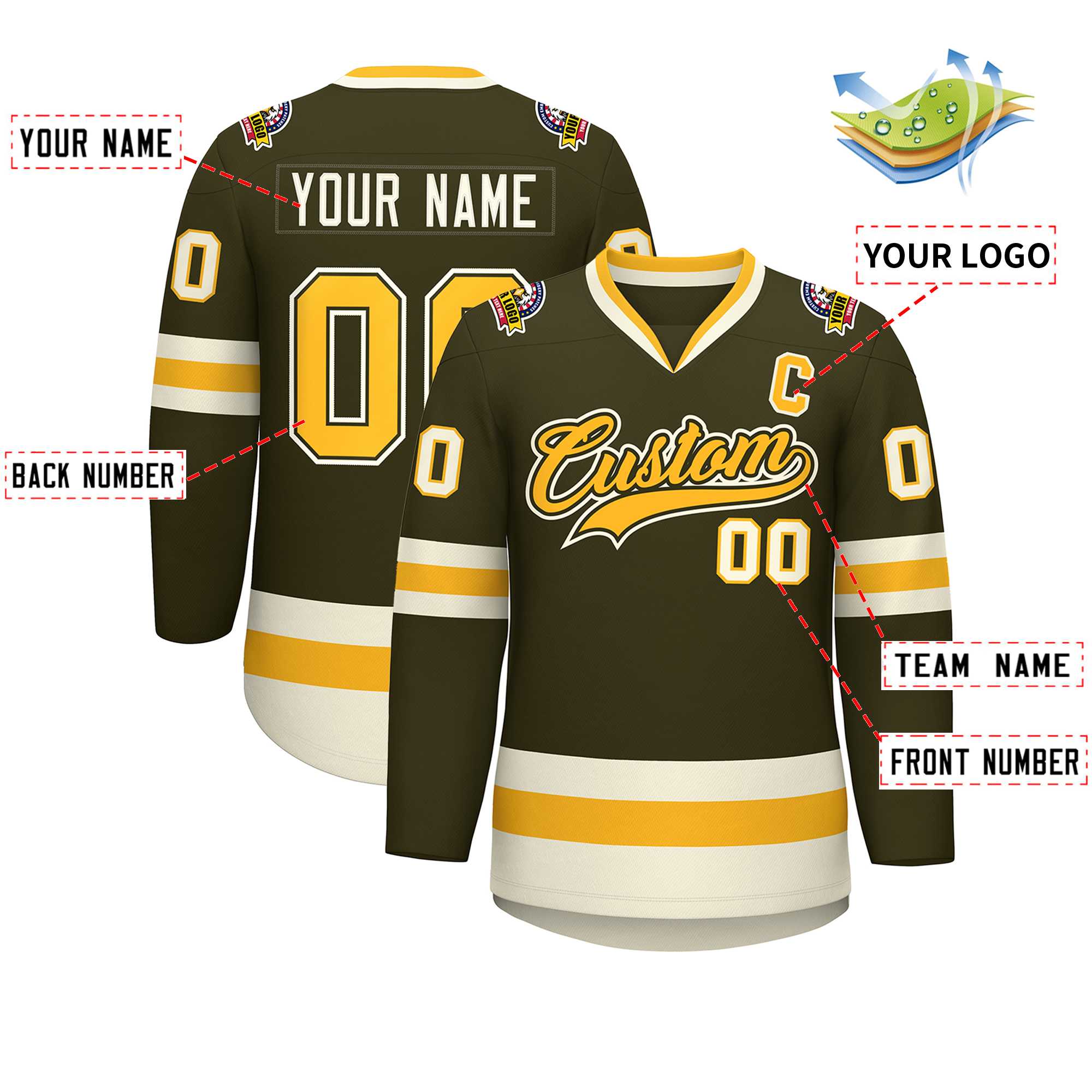 Custom Olive Gold Olive-Khaki Classic Style Hockey Jersey