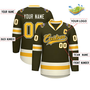 Custom Olive Gold Olive-Khaki Classic Style Hockey Jersey