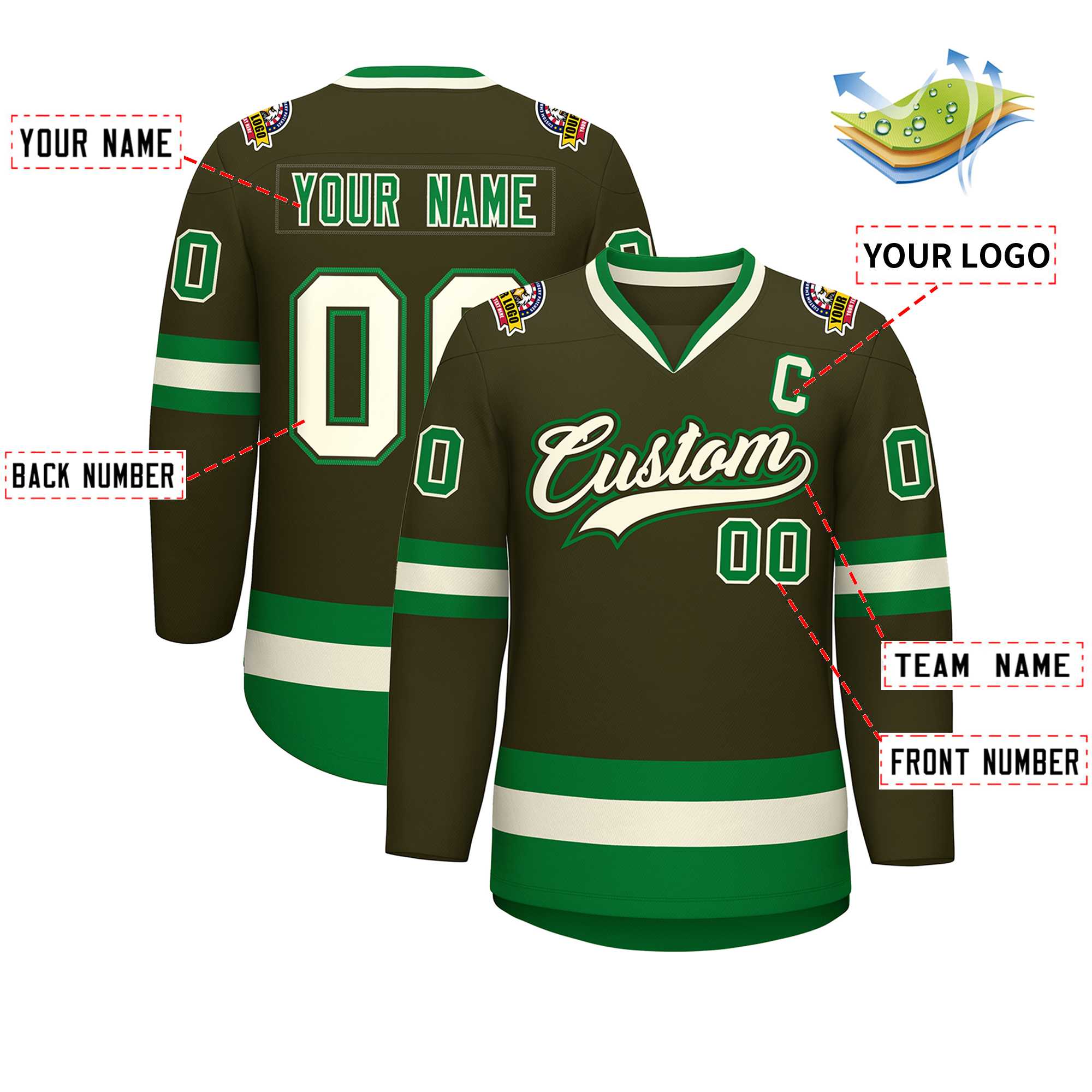 Custom Olive Khaki Olive-Kelly Green Classic Style Hockey Jersey