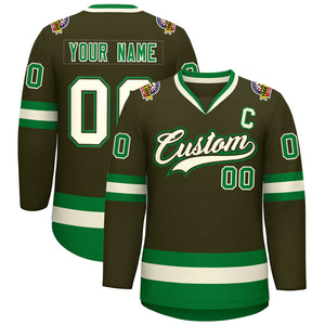 Custom Olive Khaki Olive-Kelly Green Classic Style Hockey Jersey