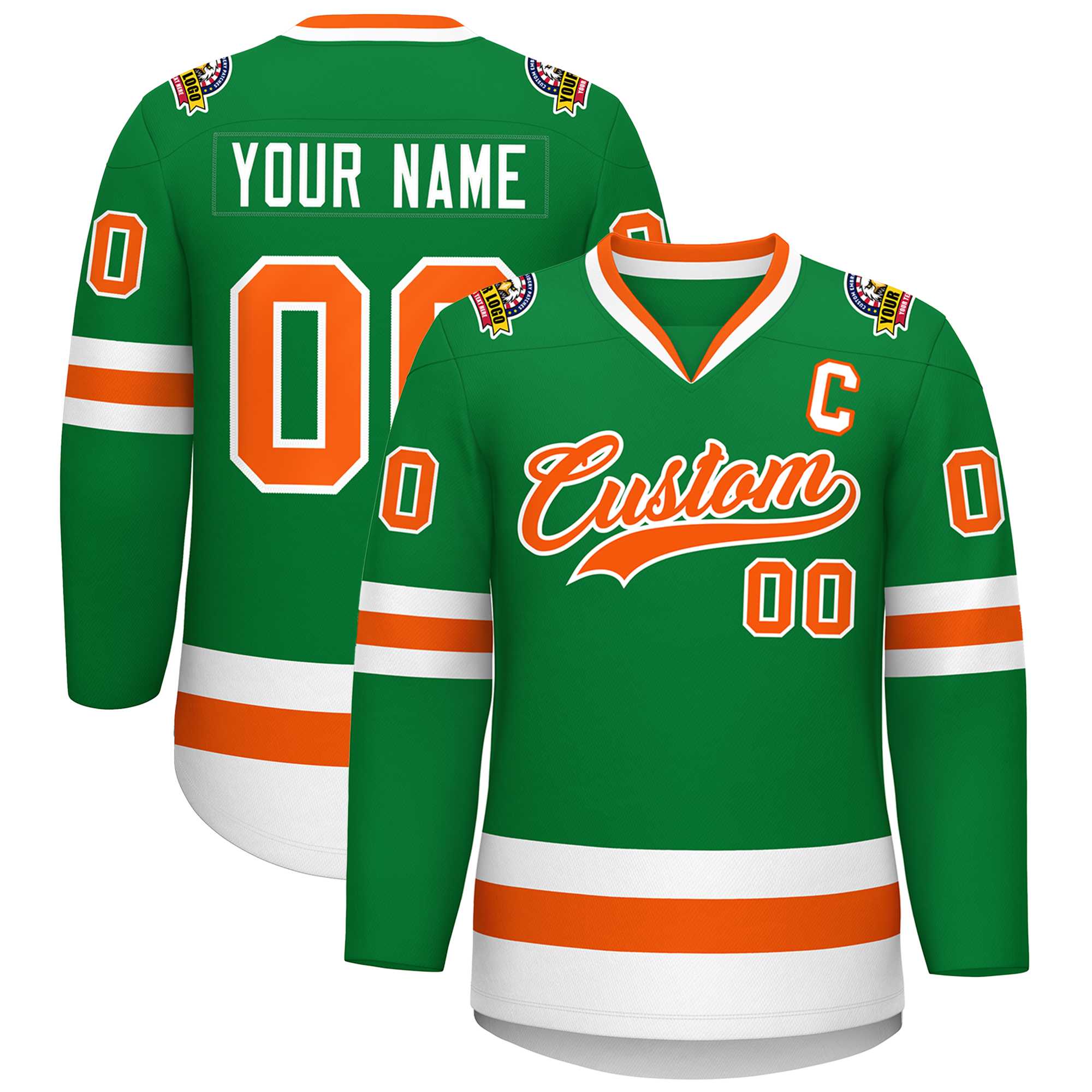 Custom Kelly Green Orange-White Classic Style Hockey Jersey