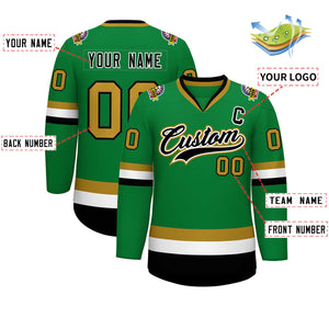 Custom Kelly Green Black White-Old Gold Classic Style Hockey Jersey