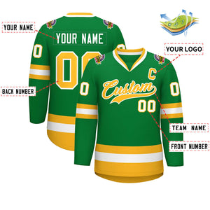 Custom Kelly Green Gold-White Classic Style Hockey Jersey