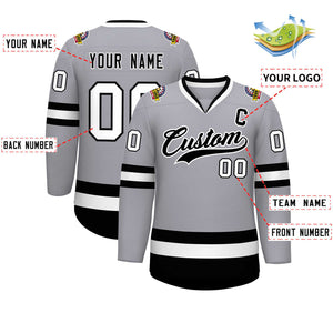 Maillot de hockey de style classique gris noir-blanc personnalisé