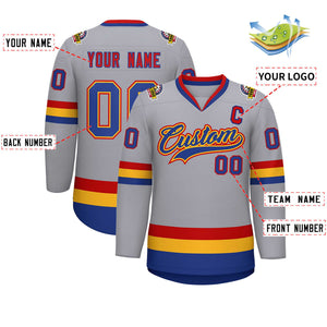 Custom Gray Royal Gold-Red Classic Style Hockey Jersey