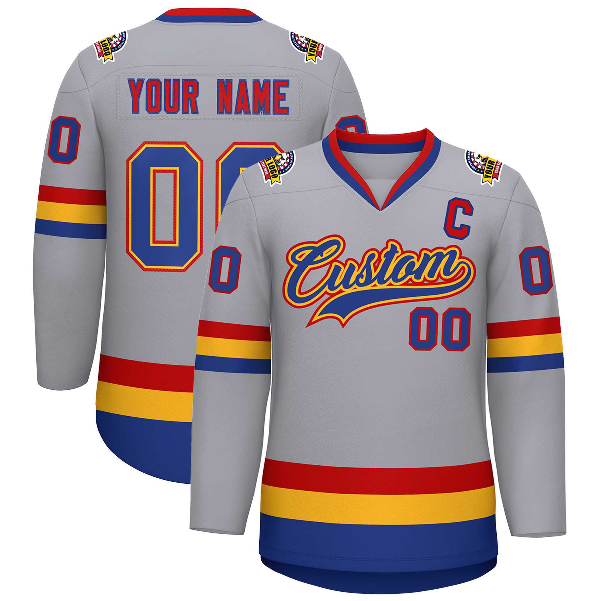 Custom Gray Royal Gold-Red Classic Style Hockey Jersey