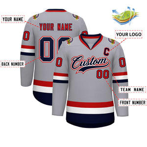 Custom Gray Navy White-Red Classic Style Hockey Jersey