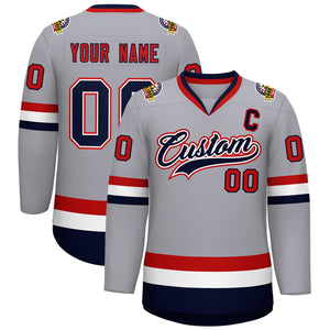 Custom Gray Navy White-Red Classic Style Hockey Jersey