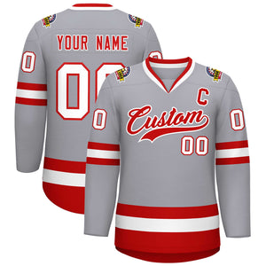 Maillot de hockey de style classique gris rouge-blanc personnalisé