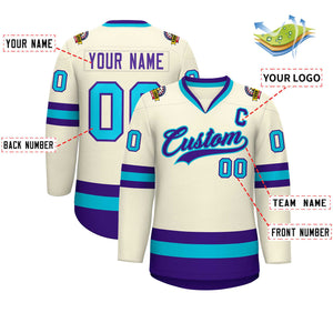 Custom Khaki Purple-Light Blue Classic Style Hockey Jersey