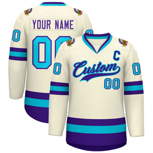 Custom Khaki Purple-Light Blue Classic Style Hockey Jersey