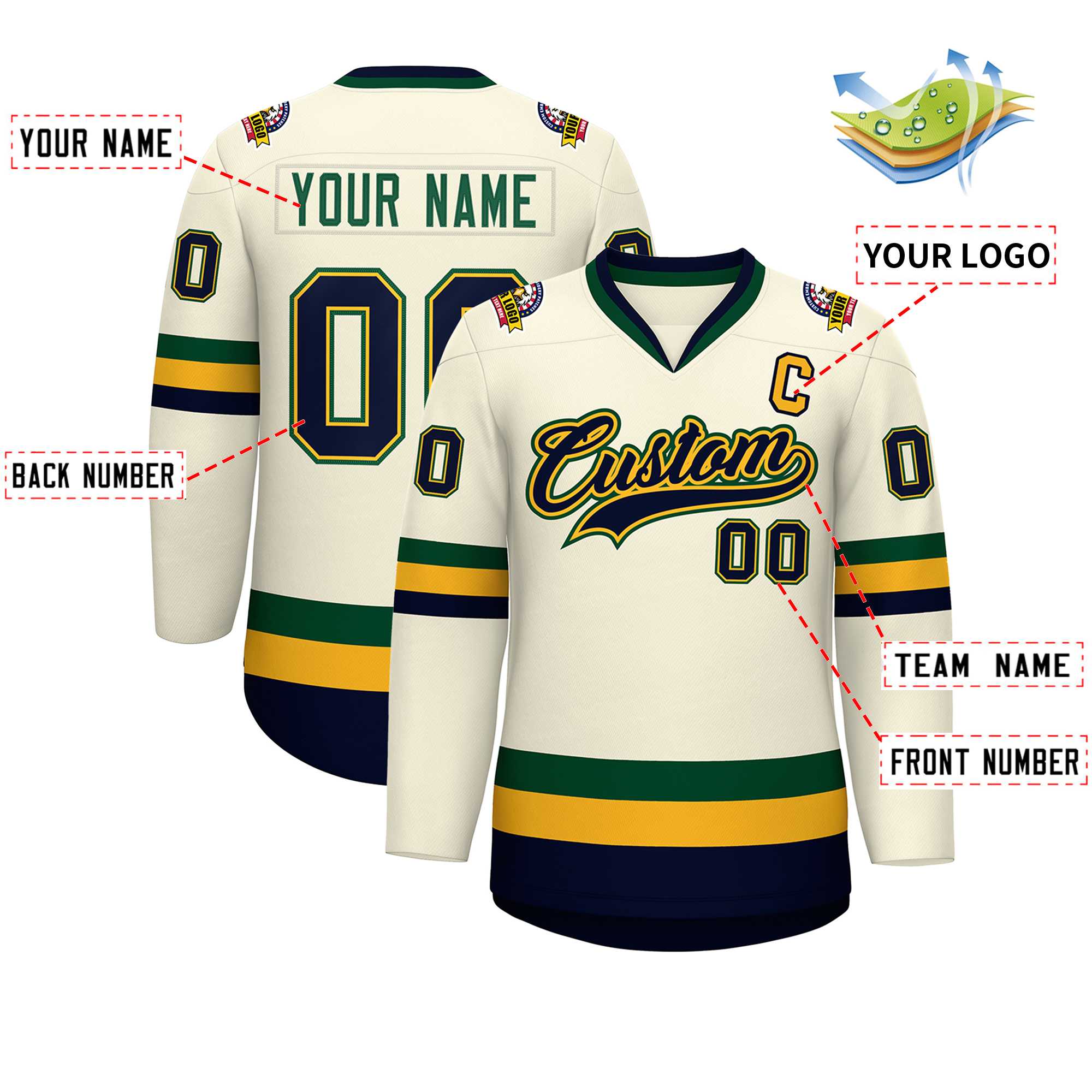 Custom Khaki Navy Gold-Green Classic Style Hockey Jersey