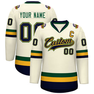 Custom Khaki Navy Gold-Green Classic Style Hockey Jersey