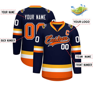 Custom Navy Orange Navy-White Classic Style Hockey Jersey