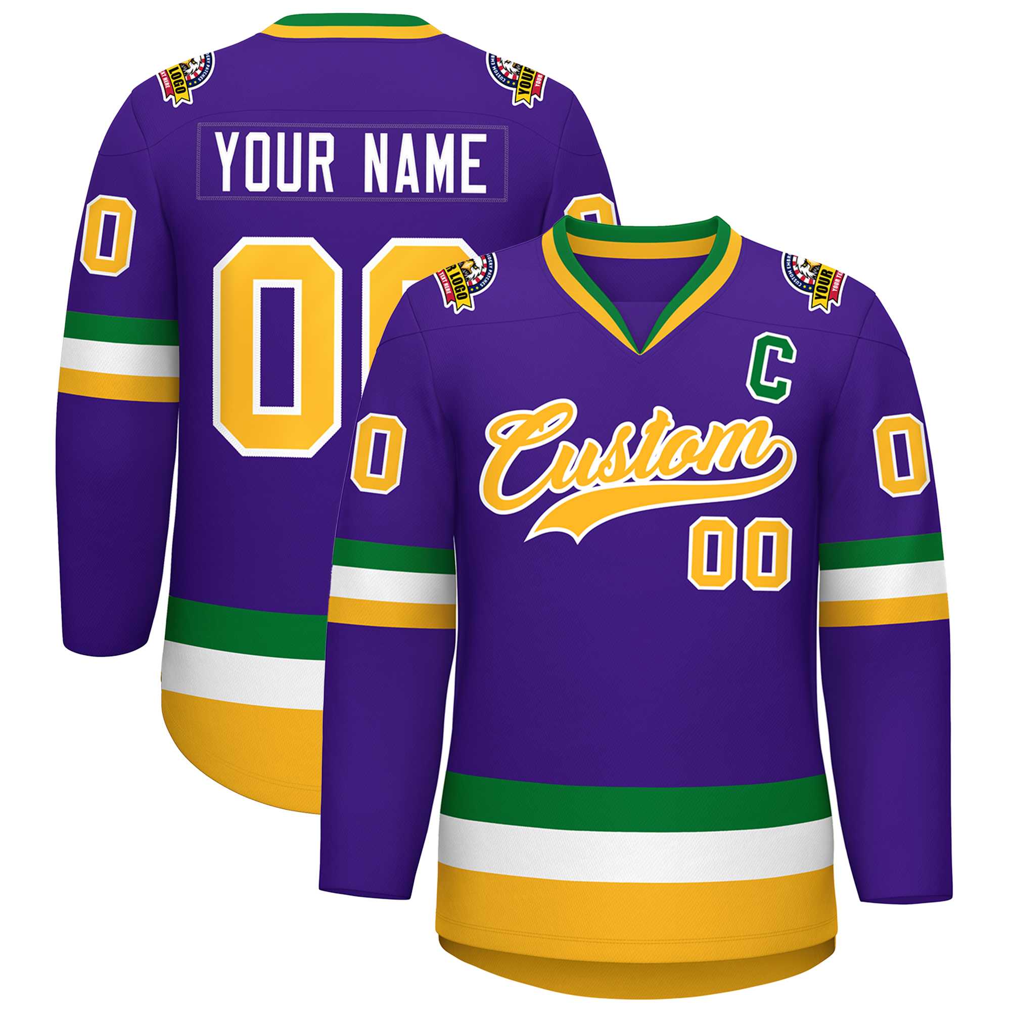 Custom Purple Gold-White Classic Style Hockey Jersey