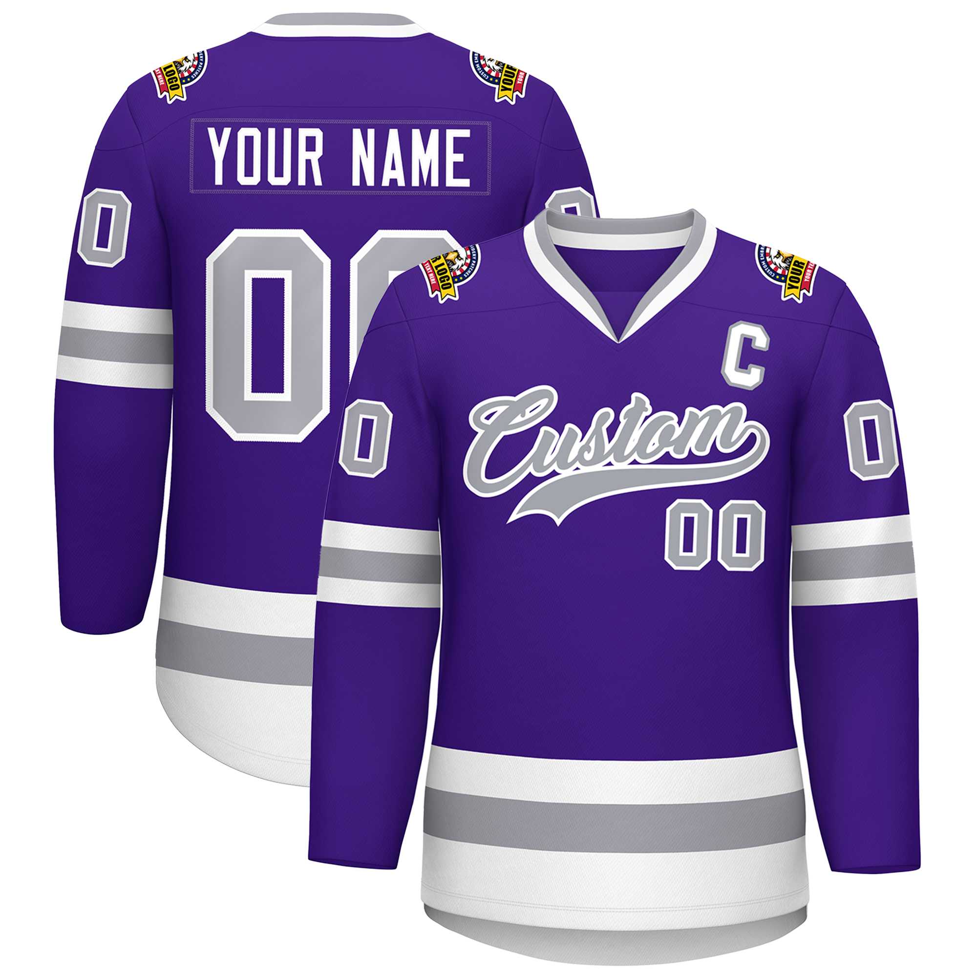 Maillot de hockey de style classique violet gris-blanc personnalisé