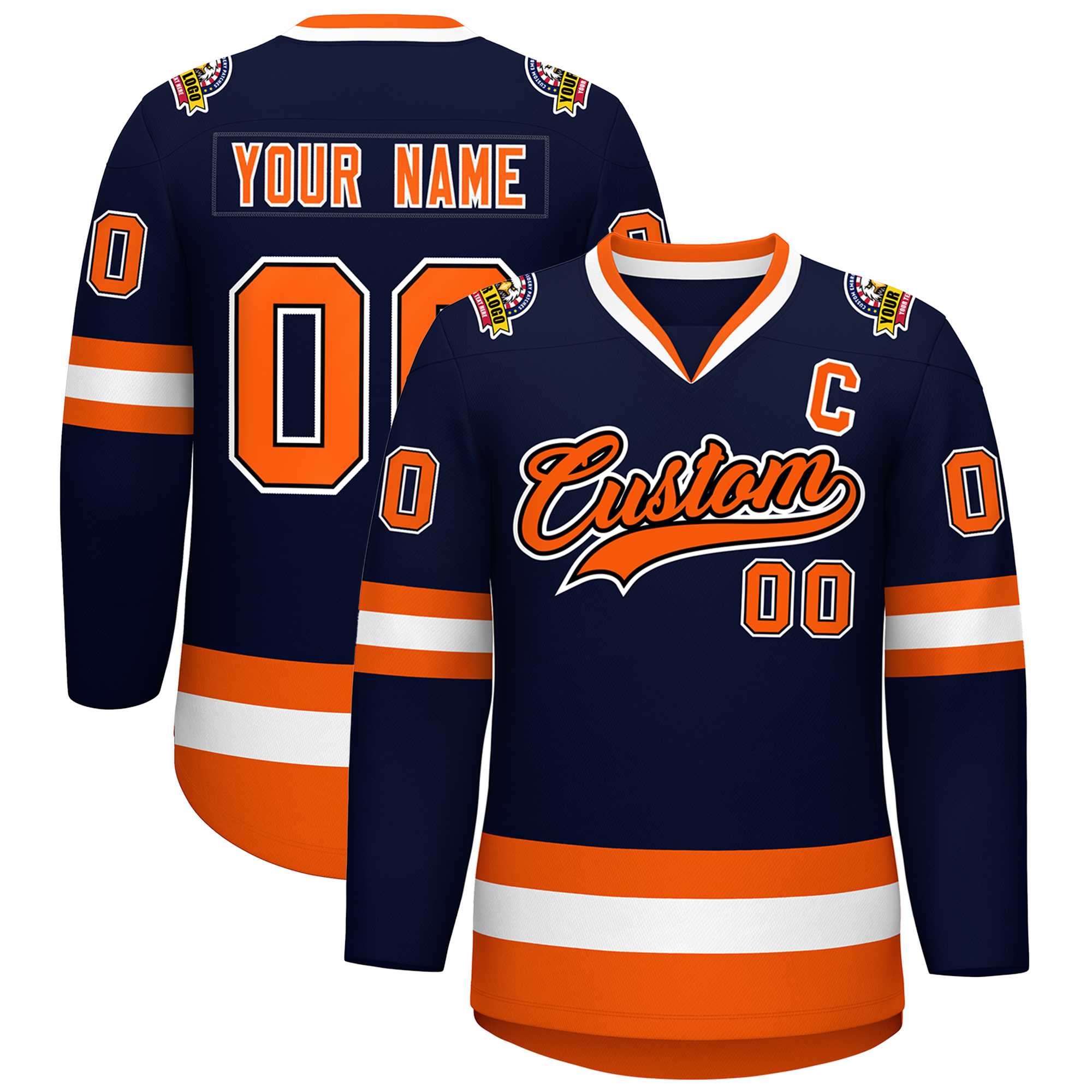 Custom Navy Orange Black-White Classic Style Hockey Jersey