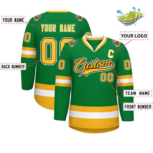 Custom Kelly Green Gold Black-White Classic Style Hockey Jersey