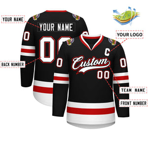 Custom Black White Black-Red Classic Style Hockey Jersey