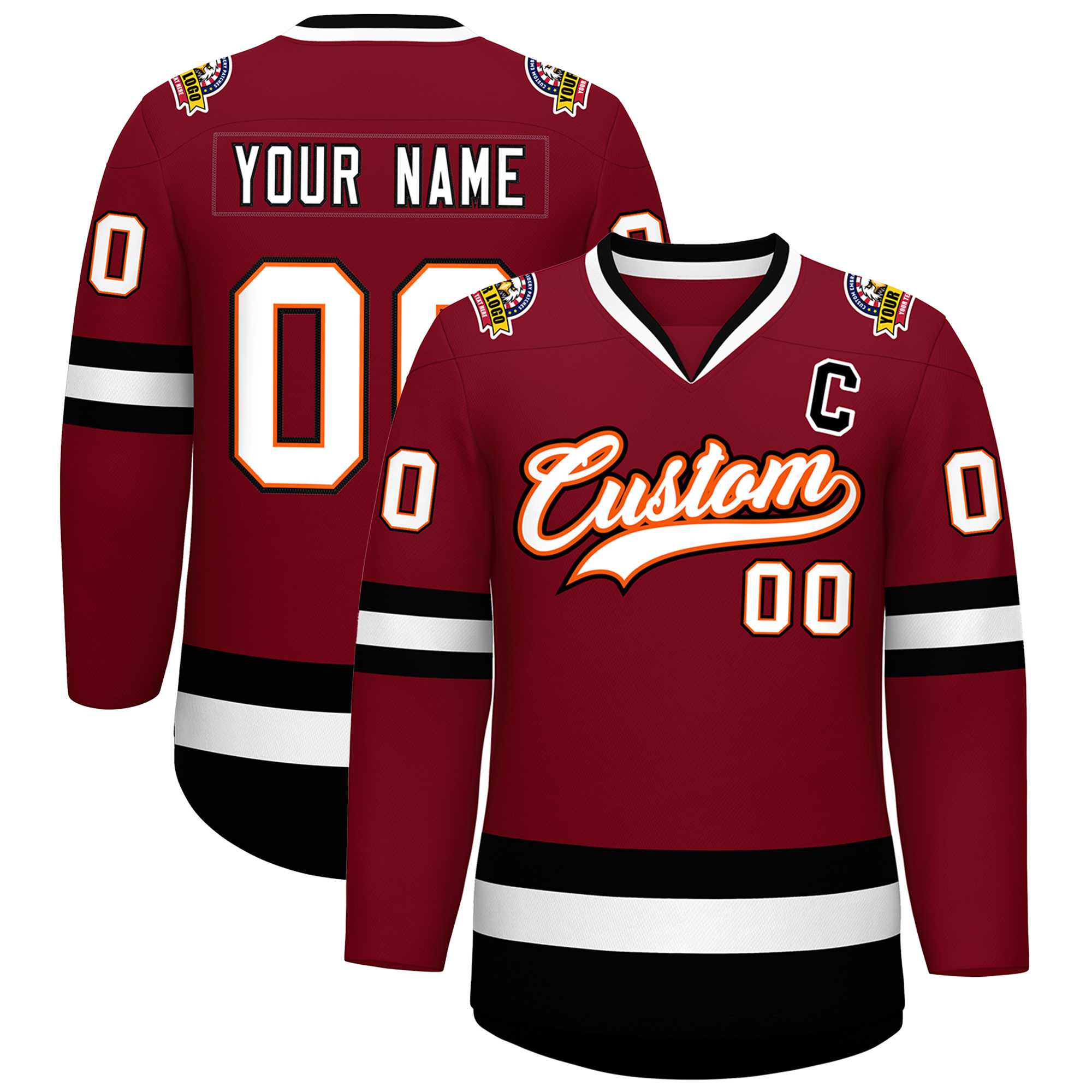 Custom Crimson White Orange-Black Classic Style Hockey Jersey