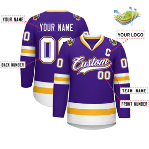 Maillot de hockey de style classique personnalisé violet blanc violet-or