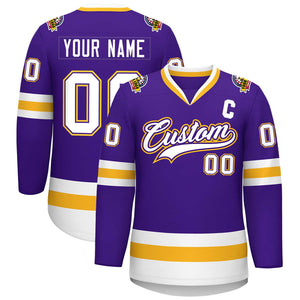 Maillot de hockey de style classique personnalisé violet blanc violet-or