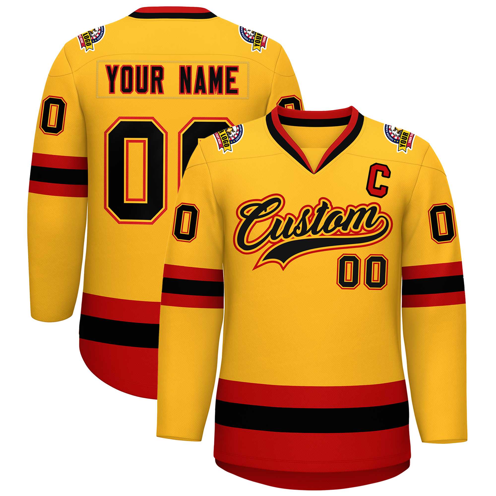 Custom Gold Black Gold-Red Classic Style Hockey Jersey