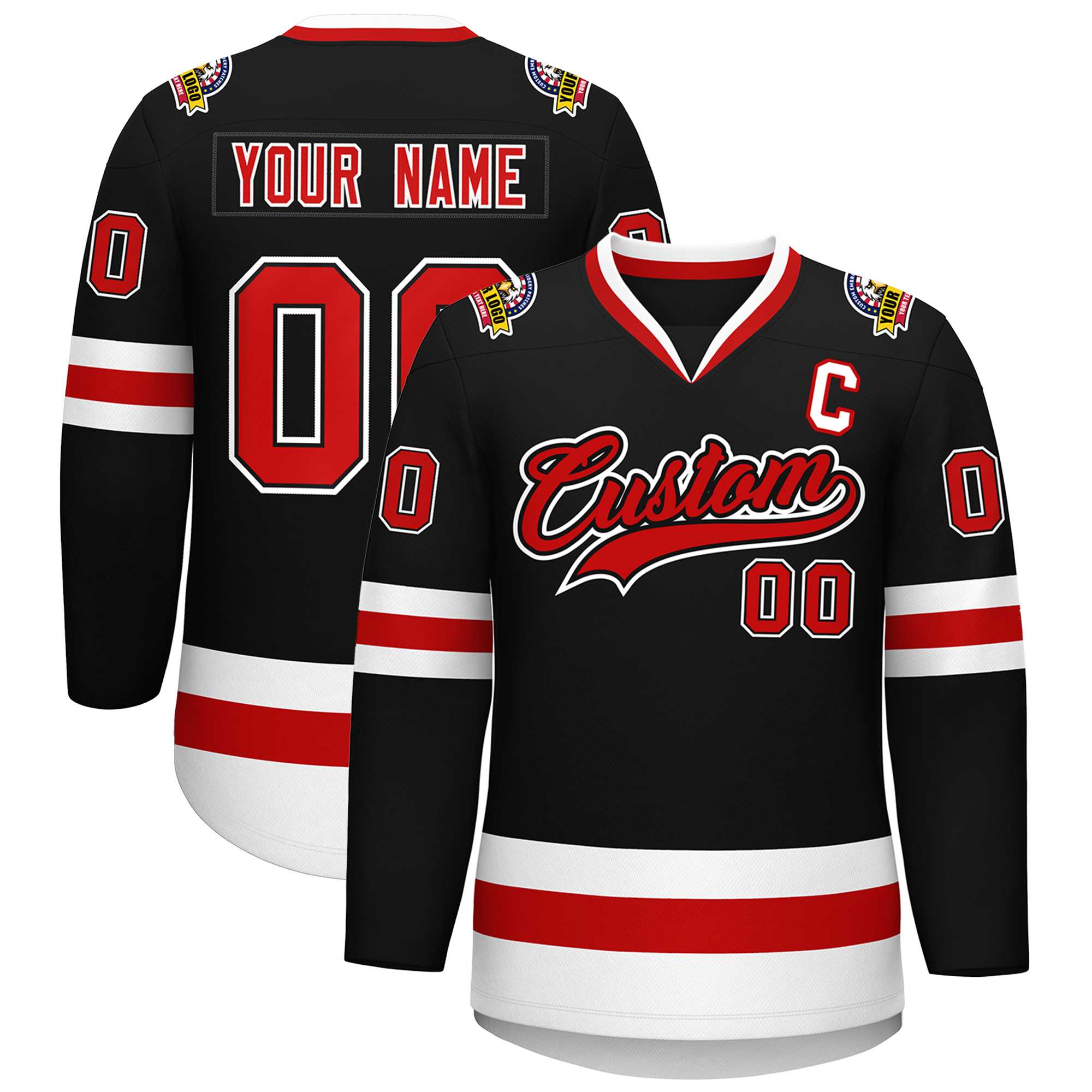 Custom Black Red Black-White Classic Style Hockey Jersey