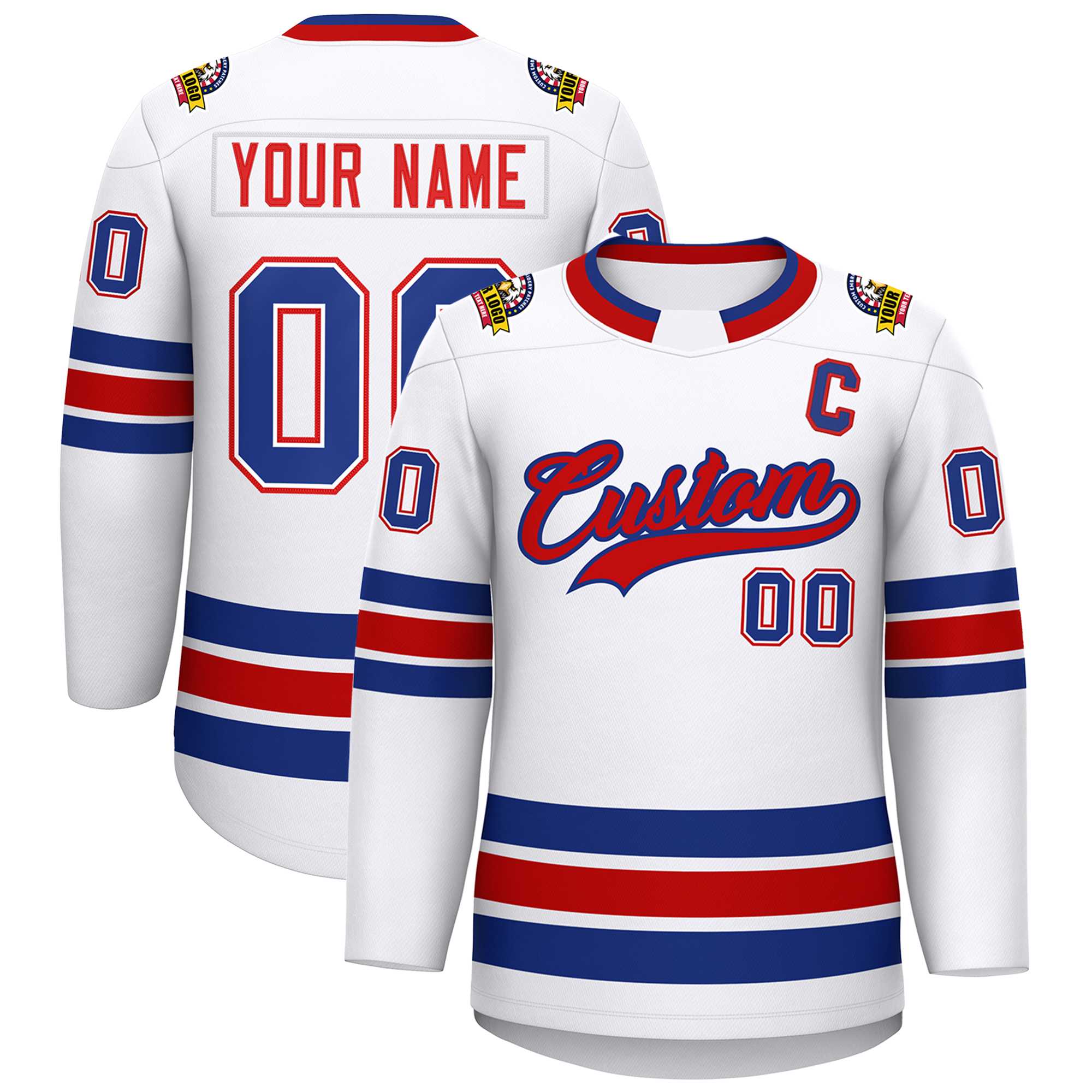 Custom White Red-Royal Classic Style Hockey Jersey