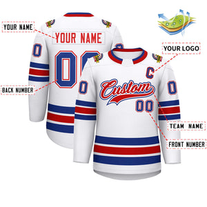 Custom White Red White-Royal Classic Style Hockey Jersey