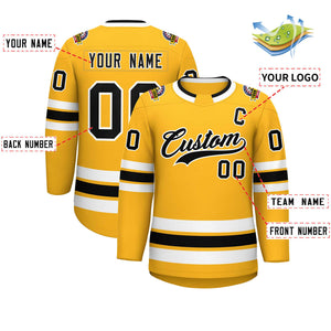 Custom Gold Black-White Classic Style Hockey Jersey