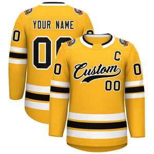 Custom Gold Black-White Classic Style Hockey Jersey