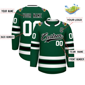 Custom Green Black-White Classic Style Hockey Jersey