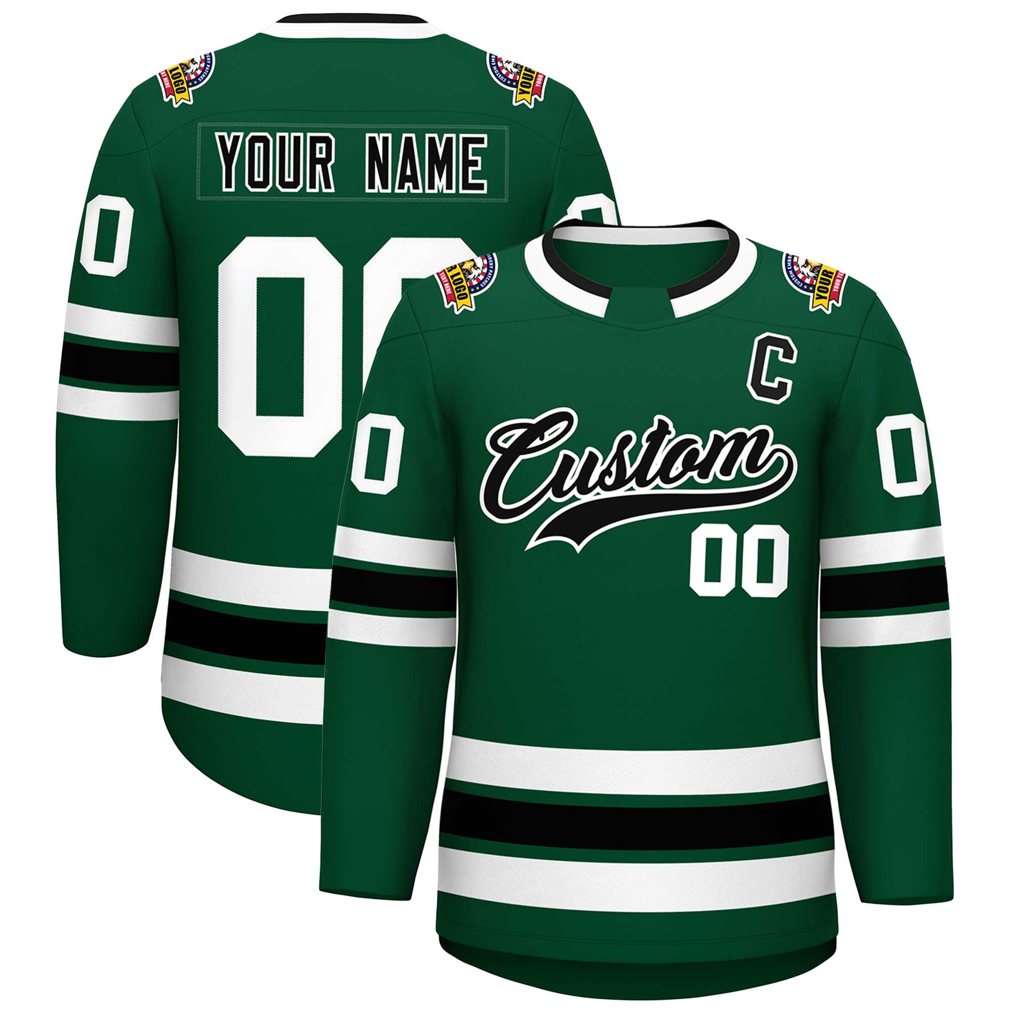 Custom Green Black-White Classic Style Hockey Jersey