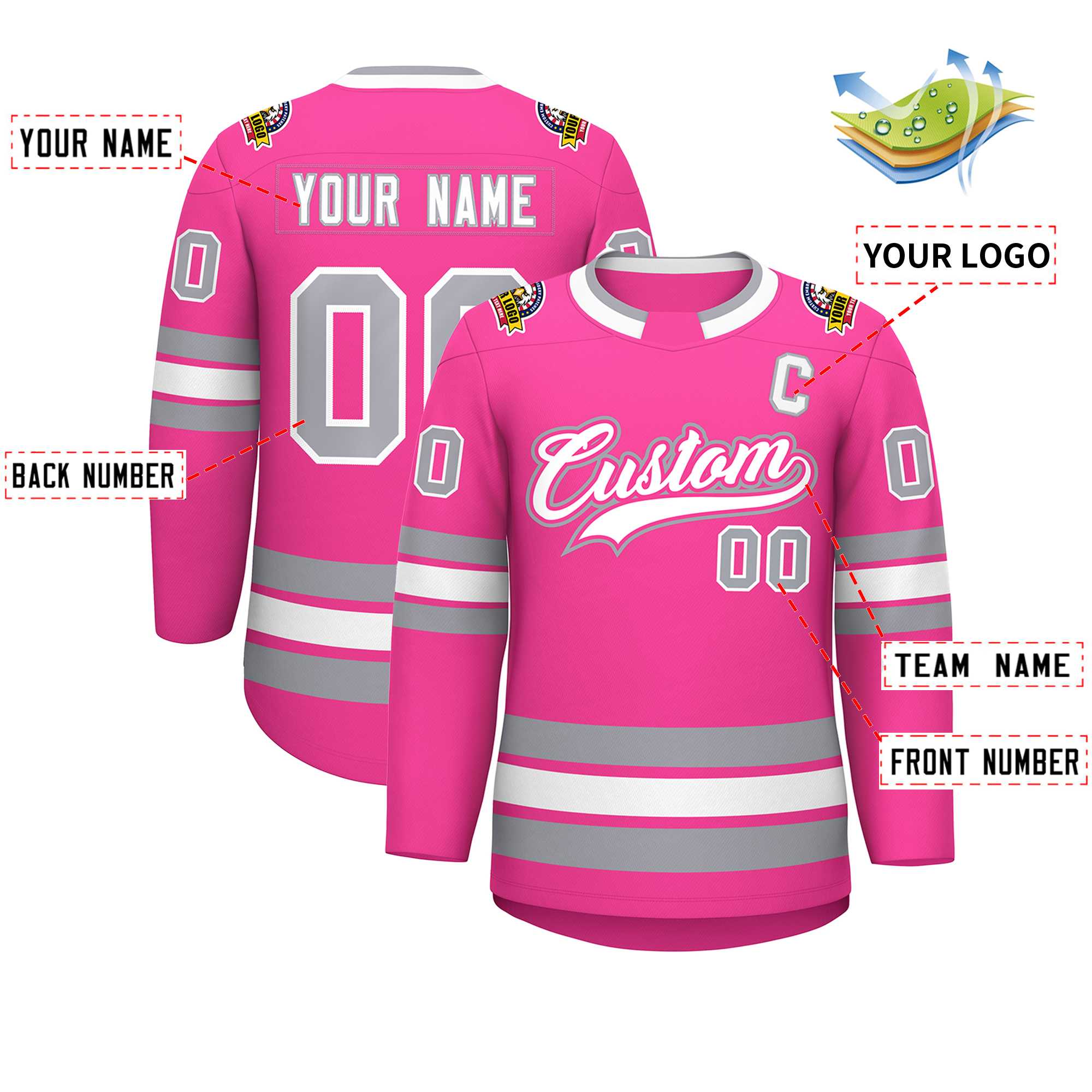 Custom Pink White Pink-Gray Classic Style Hockey Jersey