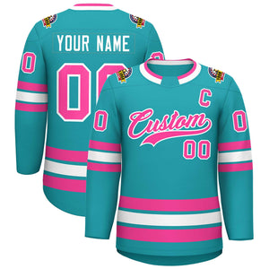 Custom Aqua Pink-White Classic Style Hockey Jersey