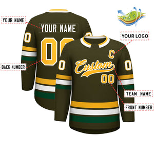 Custom Olive Gold-White Classic Style Hockey Jersey