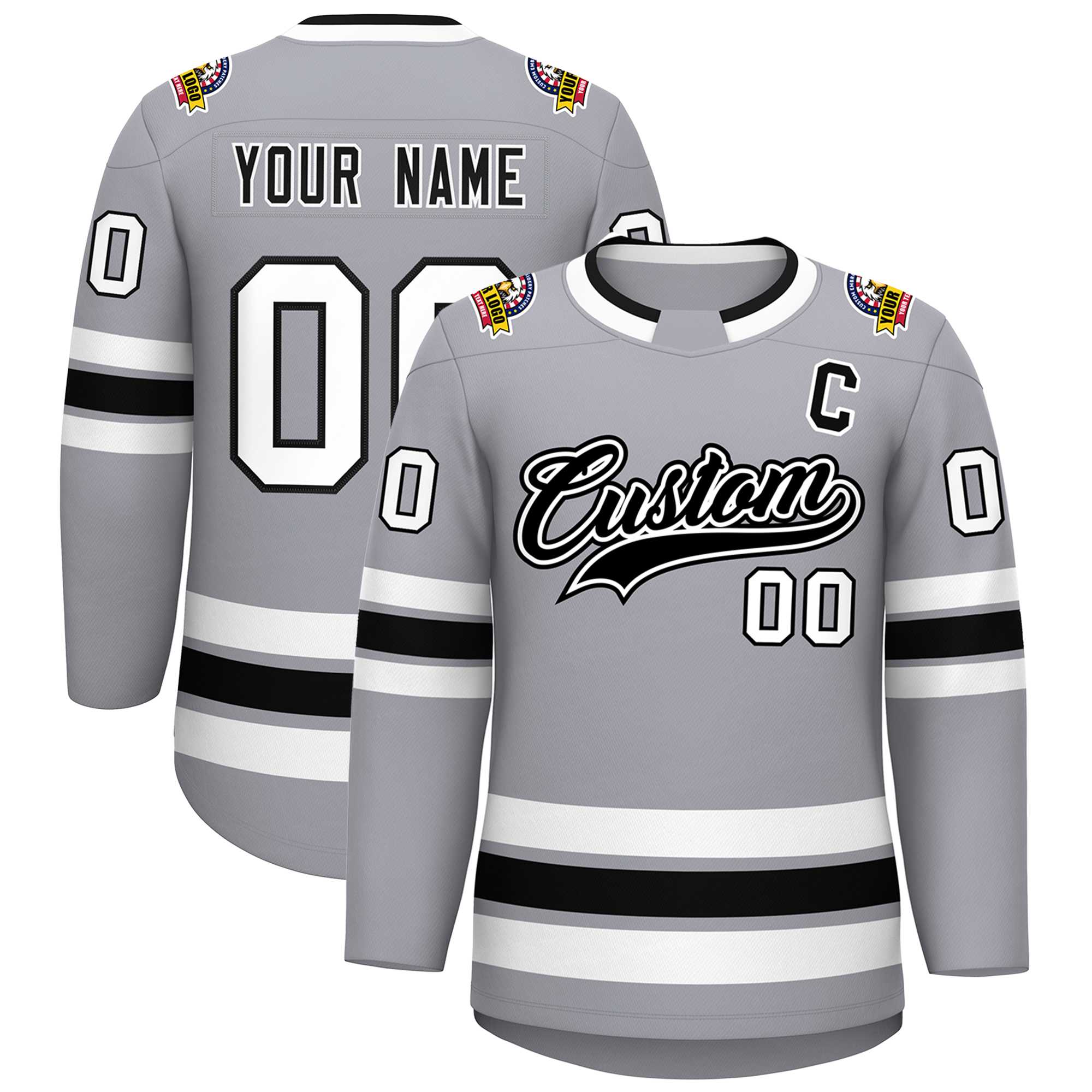 Maillot de hockey de style classique personnalisé gris noir blanc-noir