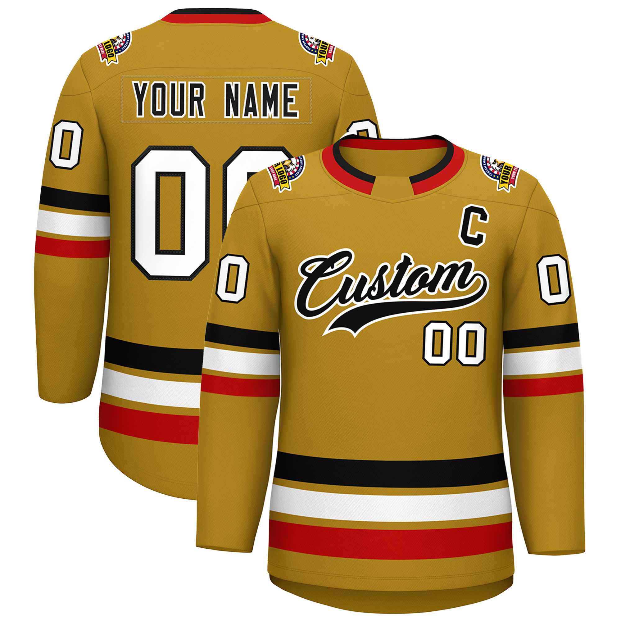 Custom Old Gold Black-White Classic Style Hockey Jersey