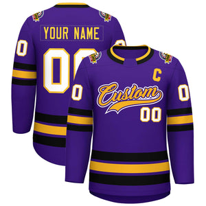 Maillot de hockey de style classique personnalisé violet or violet-blanc